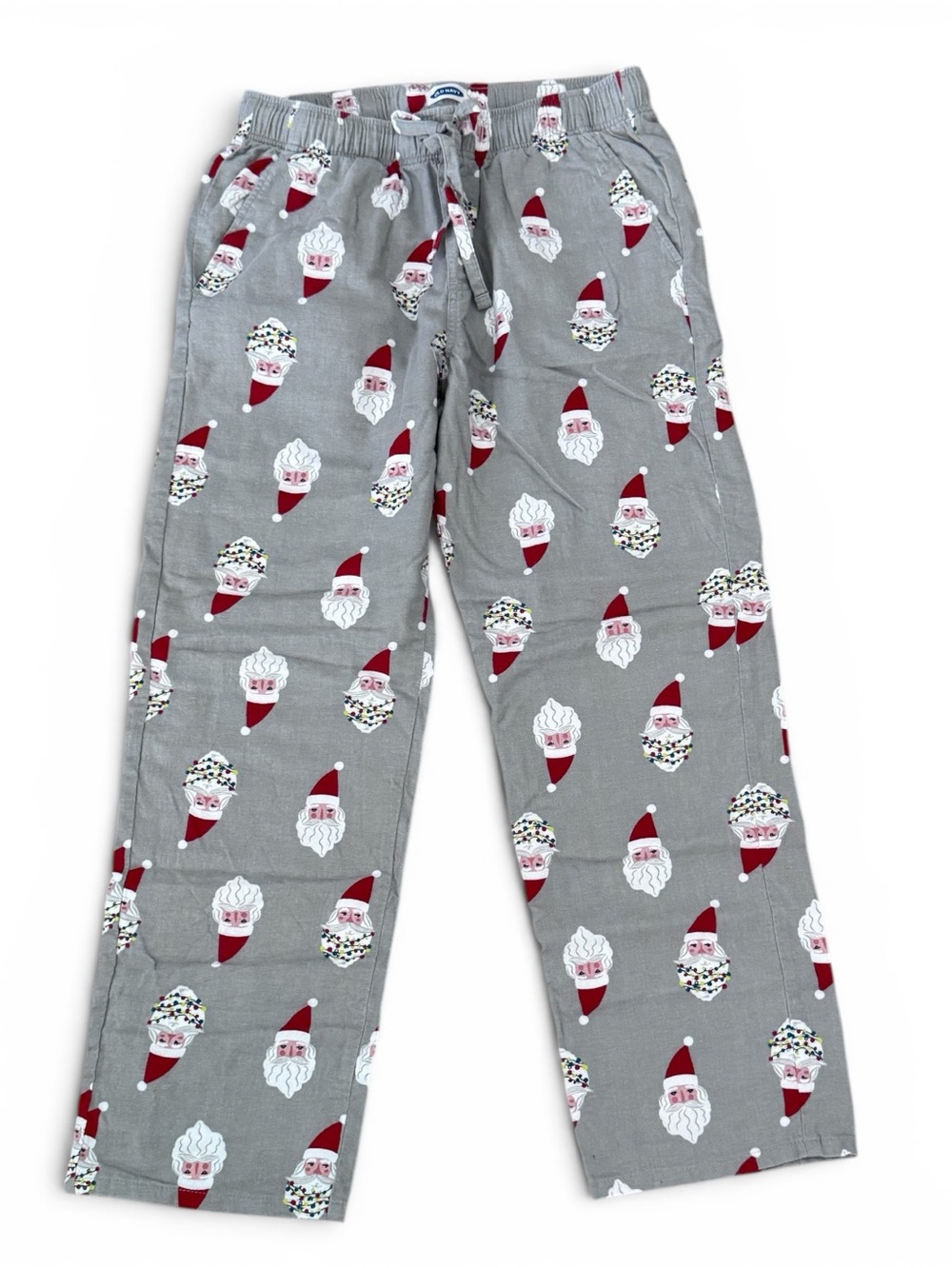 Old Navy Size M Gray Flannel Christmas Festive Santa Face Print